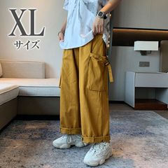 カーゴパンツ　ワイド　袴パンツ　ワークパンツ　ビッグポケット　XLサイズ　カーキ　韓国ファッション　メンズ　レディース