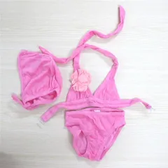 韓国子供服 フード付きピンクビキニ 水着 3点セット 専用袋付き ベビー用 赤ちゃん用 パイル生地 ピンク