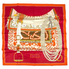 エルメス スカーフ レディース カレ90 Silla de Gaucho ガウチョの鞍 大判 ファッションアイテム HERMES シルク    オレンジ 美品【中古品】