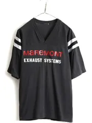 80s 人気 モノトーン ■ 企業 ロゴ プリント Vネック 半袖 フットボール