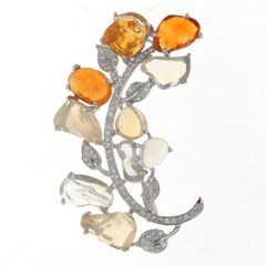 K18WG ホワイトゴールド トップ ブローチ ダイヤモンド 0.53ct オパール 葉 実 植物 ボタニカル モチーフ【新品仕上済】【zz】【中古】
