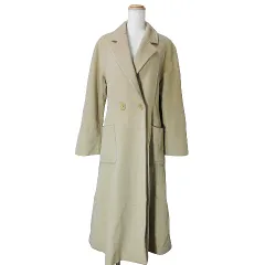 マックスマーラ MAX MARA カシミヤ混 ガウンコート ロング ダブル 白タグ ウール ウエストリボン 38 M相当 ベージュ X