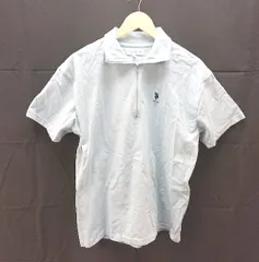 ◇ U.S.POLO ASSN. 水色　ライトブルー　ワンポイント 刺繍 ハーフジップ カットソー FREEサイズ サックス 男 E  【1301260040768】