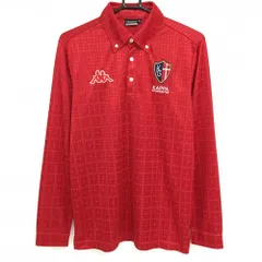 【美品】カッパ 長袖ポロシャツ レッド 千鳥格子地模様 ボタンダウン メンズ L ゴルフウェア Kappa