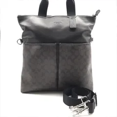 良品 COACH コーチ シグネチャー 2WAY トート ショルダー バッグ ブラウン ブラック レザー フォルド オーバー レディース r145