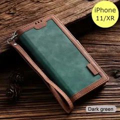 iPhoneケース レトロ 手帳型 iPhone 11 XR グリーン スマホ アイフォン ケース