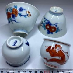 明治 伊万里焼 湯呑み 5客 向付け そばちょこ 小鉢 染付 骨董品 1907年