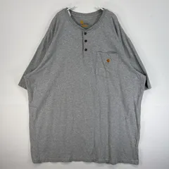 古着 カーハート Carhartt 半袖Tシャツ ヘンリーネック 大きいサイズ 肉厚 ワンポイント ロゴ 胸ポケ 2XL  グレー 無地 メンズ