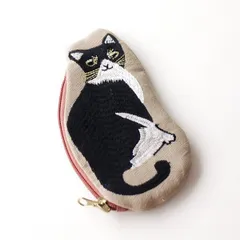 ポーチ 小物入れ ネコ 猫 ねこ おしゃれ 刺繍 綿 小さめ かわいい アクセサリー入れ メイクポーチ ミニ デザイン