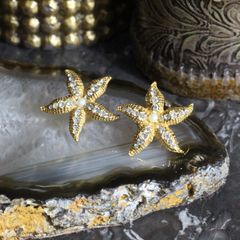 USA VINTAGE CLEAR STONE STARFISH DESIGN EAR CLIPS/アメリカ古着クリアストーンヒトデデザインイヤリング