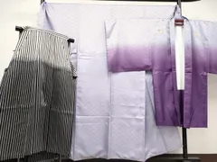 平和屋着物■極上　男性　色無地　紋付き羽織・行灯袴セット　キングサイズ　舞台衣装　花菱地紋　薄葡萄色　洗える着物　逸品　CYAA3468s5