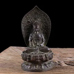 石仏、観音菩薩、全長５１センチ、日本人による彫刻、倉田辰彦作 石仏、観音菩薩、全長51センチ、倉田辰彦作