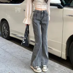 センター切替 フレアパンツ デニム レディース フレア ジーンズ ストレッチ カジュアル ブーツカット スタイルアップ ハイウエスト 韓国ファッション ボトム 美脚 大人 おしゃれ デニムパンツ センターシーム パンツ Gパン ジーパン グレー 黒 ブラック