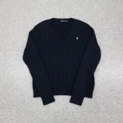 ポロ Ralph Lauren(ラルフローレン) ケーブル ニット コットン Vネック セーター 黒 XL