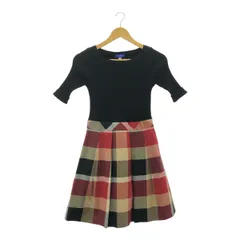 BLUE　LABEL　CRESTBRIDGE　ブルーレーベルクレストブリッジ　55J72-521-16　リブニット　チェックスカート　ドッキングワンピース　サイズ36　ブラック/レッド