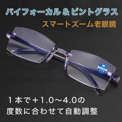 【2本セット】+1.0～4.0度数40代・50代・60代 自動調整　バイフォーカル ピントグラス スマートズーム 老眼鏡 遠近両用 ブルーライトカット 男女兼用