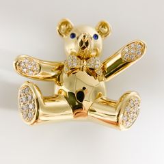 【セールSALE】 GIMEL ギメル 熊モチーフ 　ダイヤモンド　 サファイア K18　イエローゴールド ブローチ