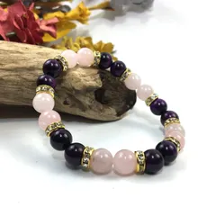 ローズクォーツ&パープルタイガーアイ パワーストーン ブレスレット 天然石 8mm（ゴールド）レディース 女性  数珠ブレス 開運 プレゼント ギフト  [5] 