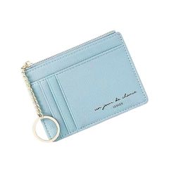 [LEOLEO] 薄型カード入れ 小銭入れ フラグメントケース 男女兼用 キーホルダー付 定期入れ パスケース 名刺ケース (ブルー) 0
