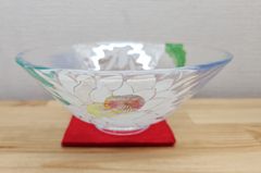 【逢絢亭・新品】茶道具 茶碗 平茶碗 義山 月下美人の図 工芸ガラス 超耐熱ガラス 今岡妙見 紙箱入り
