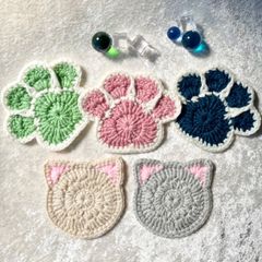 猫コースター２枚と肉球コースター３枚セット