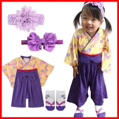 初節句 桃の節句 １００日祝い ひな祭り お宮参り お食い初め 七五三 和装 カバーオール お正月 着物 年末年始 キッズ 新生児 靴下 ベビー 女の子 ヘアバンド２個 キッズ服 ４点セット ベビー服 袴ロンパース ギフト [MIHI]