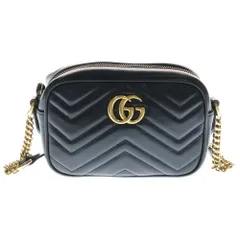GUCCI (グッチ) GGマーモント キルティング チェーンショルダーバッグ ミニバッグ ブラック ゴールド金具 レザー 448065