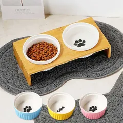 ペット フードボウル 陶器 高い 食器台 犬用食器 猫用食器 ボウルスタンド 木製スタンド ペット用食器 皿 餌入れ 餌皿 水入れ 水飲み 給水器 可愛い おしゃれ かわいい 防臭 おしゃれ 食べやす xzjhduy#