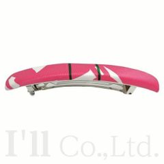 【未使用品】HERMES　エルメス　エクリプス　GM　バレッタ　221013G　シルク　メタル　ピンク　ホワイト　グリーン　ブリッドドゥガラ　プリント　ブランド小物　ヘアアクセサリー小物　 髪留め　髪飾り　ヘアクリップ【中古】【65487】