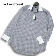 【新品 未使用】 m.f.editorial タカキュー 形態安定★ 長袖 クレリック チェック シャツ Sz.XL メンズ グレー 大きいサイズのサムネイル