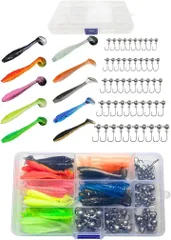 RENASYS ワーム ルアー ジグヘッド 100個 セット 10色 5サイズ 1g 1.8g 2.5g 3.5g 収納ケース付き(ミックス(シャッドテールBタイプ),  5.5cm)