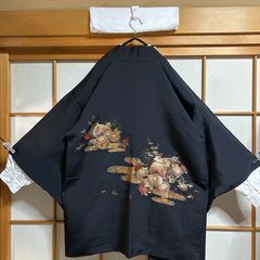 黒地×金彩絵羽織 背中の華やか柄 和モダン 和装 メンズ ユニセックス 着物ジャケット 和洋ミックスコーデ ビッグシルエット 羽織のみ｜インナー別売り