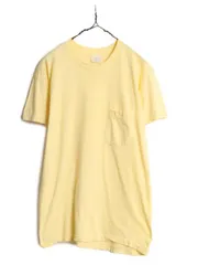 【お得なクーポン配布中!】 80s USA製 ポケット付き 無地 半袖 Tシャツ メンズ L 小さめ M 程/ 80年代 ヴィンテージ ポケT 無地T シングルステッチ 耳付き 耳 イエロー