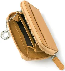 Palmolange 小銭入れ メンズ コインケース 本革 YKK ラウンドファスナー ミニ財布 小さい キーチェーン付き 黄色( イエロー)