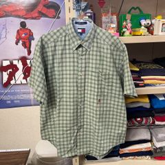 良品 TOMMY HILFIGER トミーヒルフィガー 半袖 チェック シャツ グリーン Lサイズ フラッグタグ 古着MIX アメカジ 着回し◎