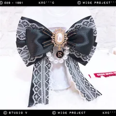 キンブレリボン ペンライトリボン 白レース×ブラック パール ★ハンドメイド