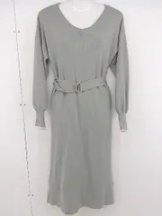 ◇ ◎ natural couture NICE CLAUP ベルト付き 長袖 ロング ニット ワンピース サイズF グレー系 レディース  【1203210000993】