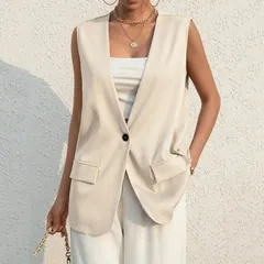 ノーカラー ジレ レディース トレンチベスト 無地 ジレ テーラード ベスト ノースリーブ 羽織 トップス 大人 カジュアル フォーマル 大きいサイズ 重ね着 レイヤード おしゃれ オフィスカジュアル きれいめ 通勤 春 vBi6830