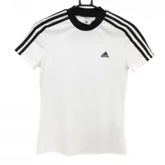 【美品】アディダス Tシャツ 白×黒 袖3ライン 胸元ロゴ レディース M ゴルフウェア adidas