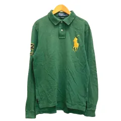 ポロ バイ ラルフローレン Polo by Ralph Lauren ポロシャツ ビッグポニー ロゴ 刺繍 長袖 鹿の子 M 緑 グリーン