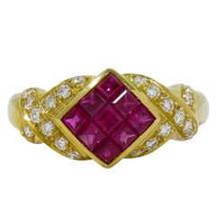 本物 ルビー 1.65ct ダイヤモンド 0.42ct 750 YG リング 指輪 19号 イエローゴールド レッド アクセサリー ジュエリー 中古 【フォロー割】