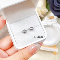 【特割】テリ抜群・天然淡水パールピアス（6〜7mm）グレー