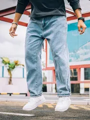 バギー パンツ ゆったり スーパー ワイド デニムパンツ スラックス フィット カジュアル 春 夏 秋 グレー 水色 ダークブルー dW4u462