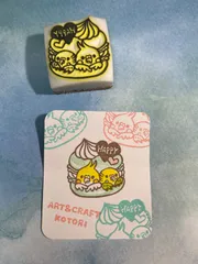 消しゴムはんこ　オカメインコとセキセイインコのマカロン
