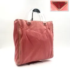 PRADA  プラダ　三角プレート　クリアハンドル　トートバッグ　テスートナイロン「ポコノ」　サーモンピンク　イタリア製　白タグあり　レディース