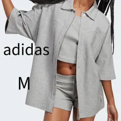 M【超美品】【定価 7370円】 adidas （ アディダス ）MKE32 ラウンジテリー ループシャツ Mサイズ 綿100% 羽織り無地 夏秋◎ スポーツ観戦 通勤 ラフコーデに ライトグレー ロング丈 S0071