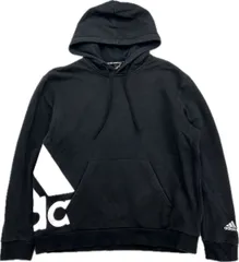 adidas ☆ デザイン◎ ロゴ スウェット プルオーバー パーカー ブラック M スポーツ トレーニング カジュアル 人気 定番 アディダス■S2963