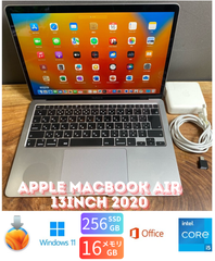 ［新品バッテリー/良品］Apple MacBook Air 13inch 2020/Core i5 1.1GHz/16GB/SSD256GB/Windows11/Office 2024/406