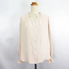 アーバンリサーチ サニーレーベル URBAN RESEARCH Sonny Label ブラウス シャツ 長袖 ドロップショルダー ノーカラー スキッパー フリル F ベージュ ※EKM