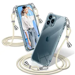 iPhone 12 Pro Max ケース クリア ショルダー 耐衝撃 iPhone12ProMax スマホケース 透明 織りストラップ付き 肩がけ 首掛け 紐付き アイフォン12ProMax カバー 縄掛け シングルショルダーロープ 斜めがけ 調節可能な 1